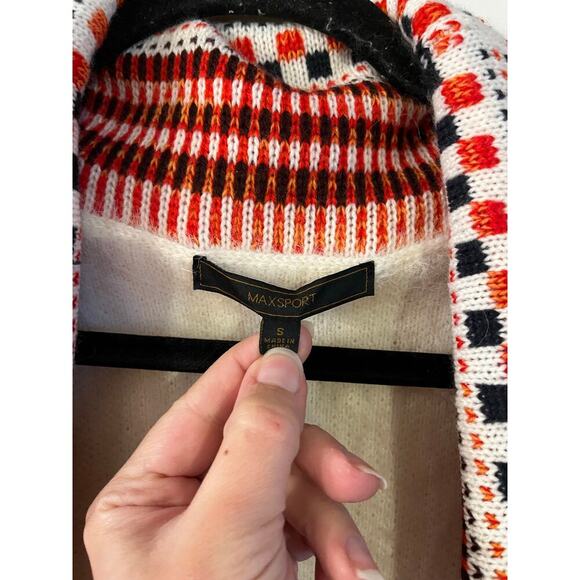 Maxsport Open Front Southwestern Aztec Tribal Fringe Knit Cardigan Size Small - Picture 5 of 7